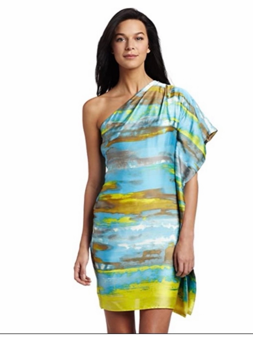 Calvin Klein Watercolor Asymmetrical Midi Dress Size 6